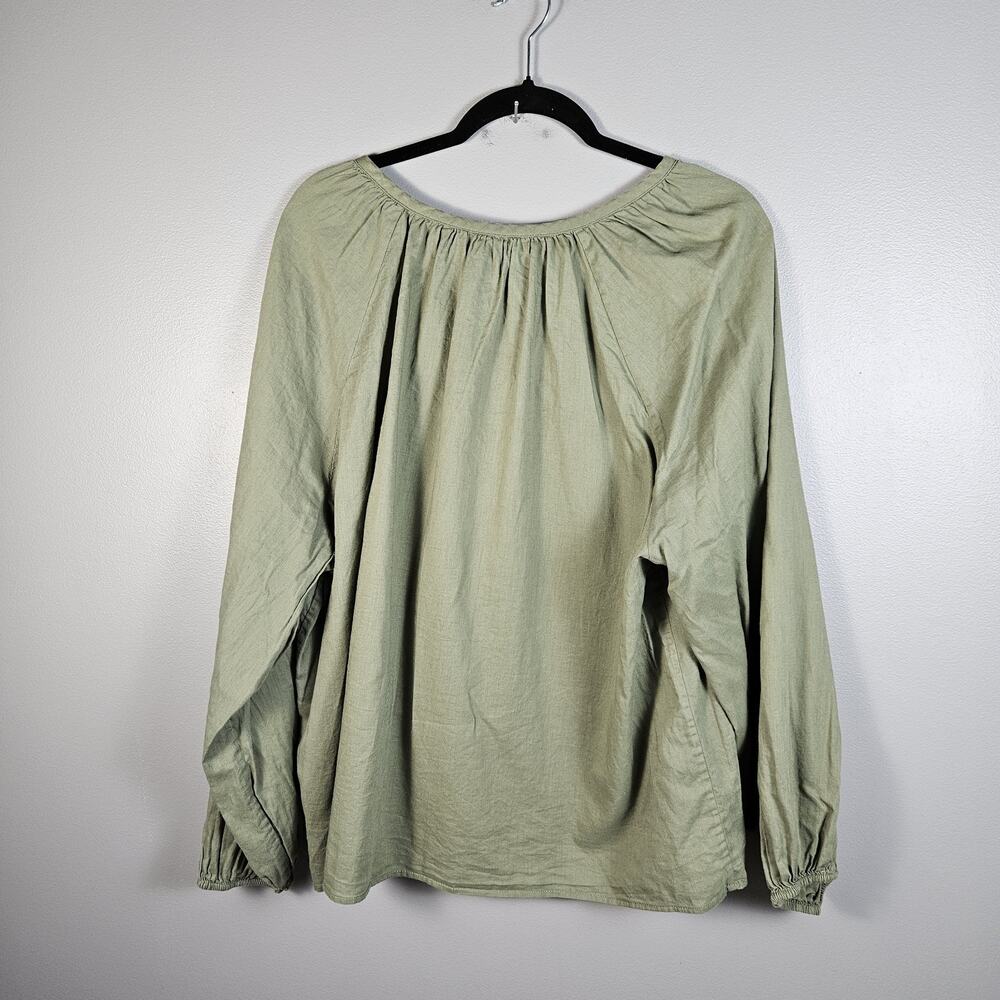 Banana Republic Light Green Peasant Blouse XL Ruffle V-Neck Flowy Draped Top - Picture 2 of 5